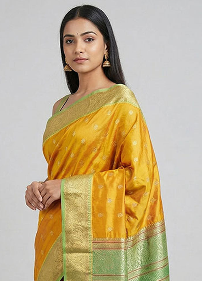 Orange Handloom Kanjivaram Pure Silk Saree With Blouse Piece