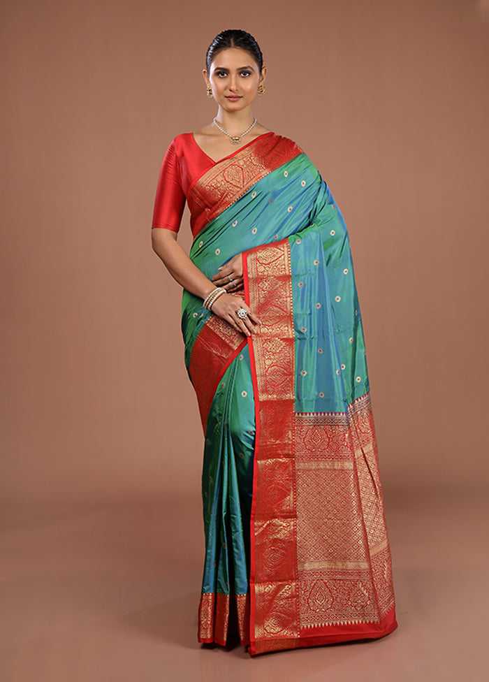 Green Handloom Kanjivaram Pure Silk Saree With Blouse Piece