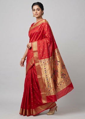 Red Handloom Kanjivaram Pure Silk Saree With Blouse Piece