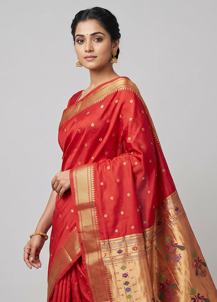 Red Handloom Kanjivaram Pure Silk Saree With Blouse Piece