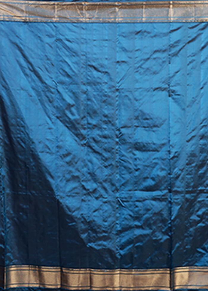 Blue Handloom Kanjivaram Pure Silk Saree With Blouse Piece