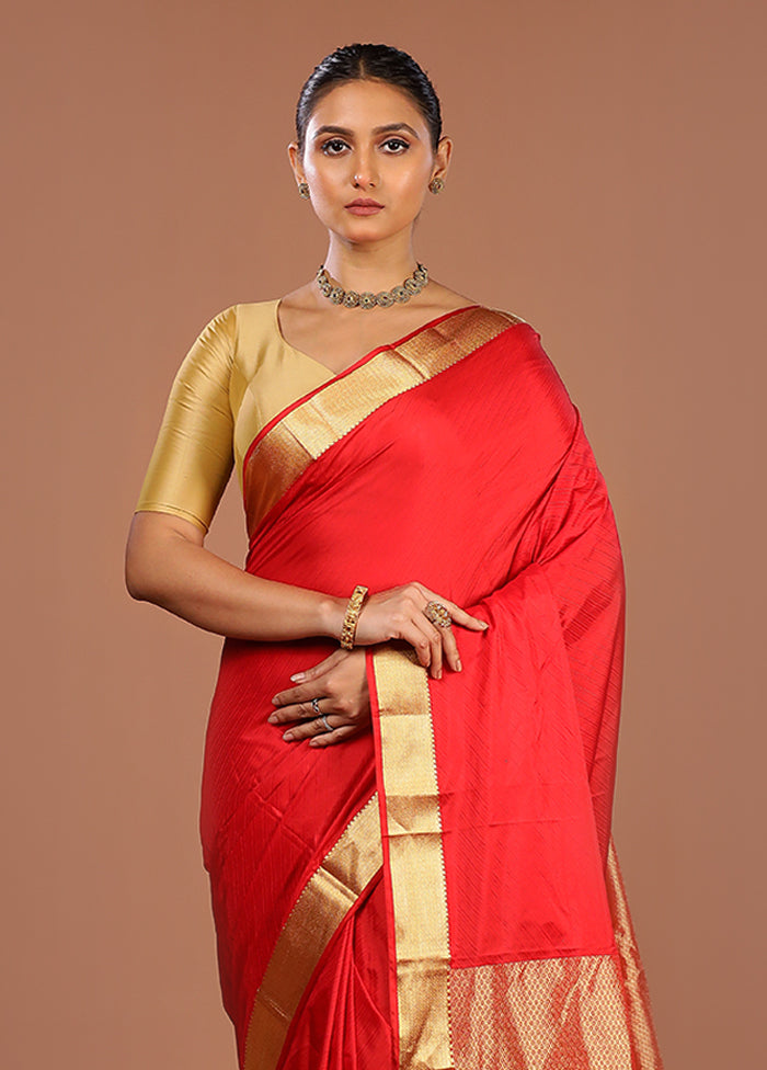 Red Kanjivaram Silk Saree With Blouse Piece