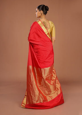 Red Kanjivaram Silk Saree With Blouse Piece