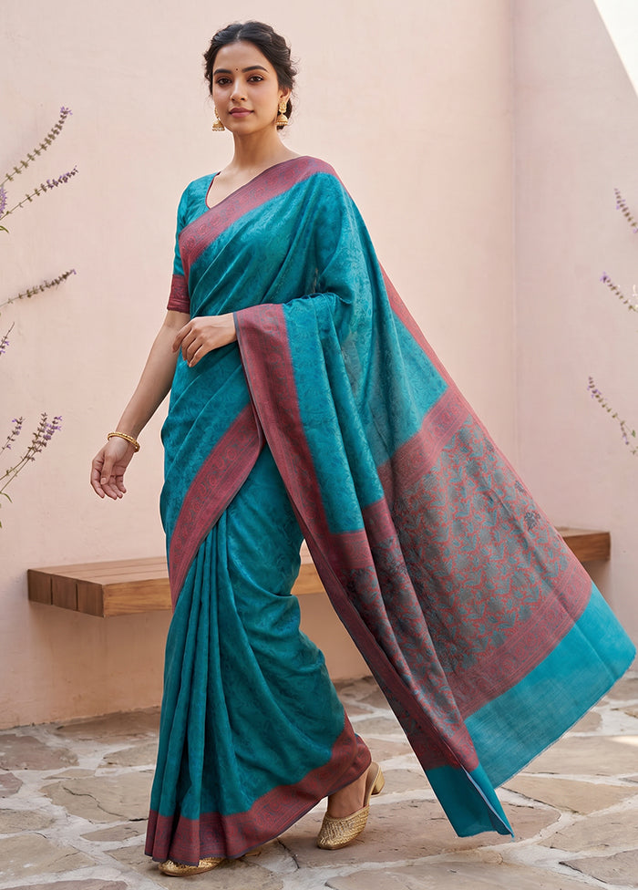 Blue Kanjivaram Silk Saree With Blouse Piece