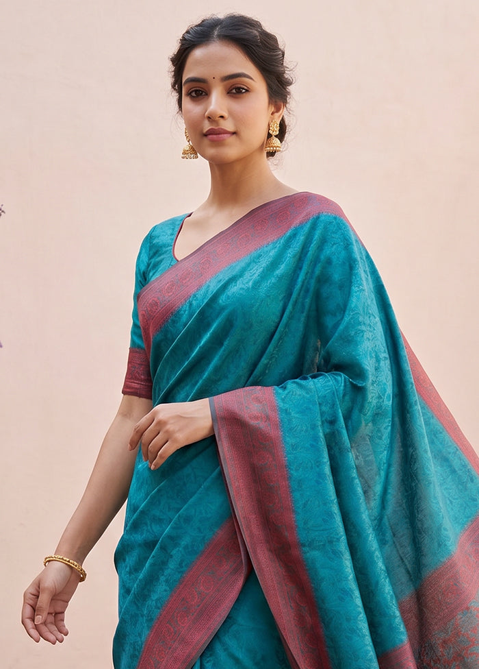 Blue Kanjivaram Silk Saree With Blouse Piece