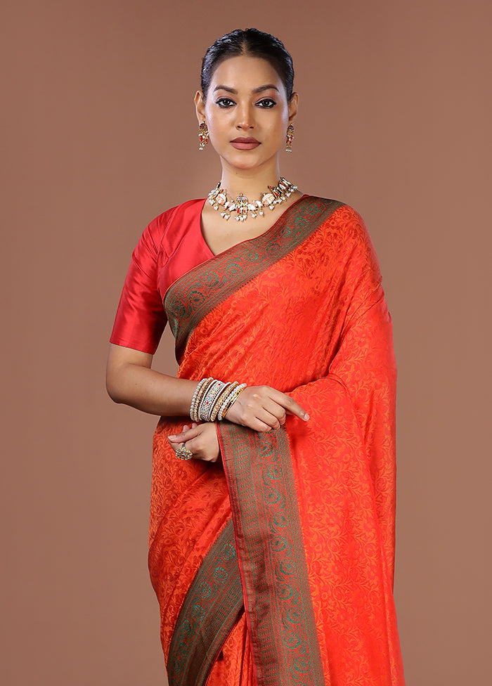 Orange Kanjivaram Silk Saree With Blouse Piece