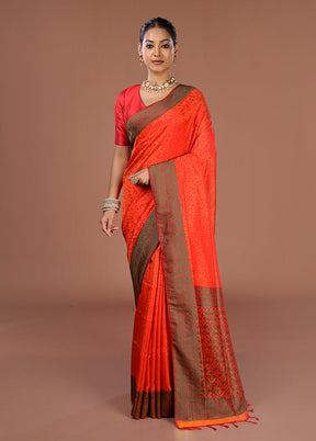 Orange Kanjivaram Silk Saree With Blouse Piece