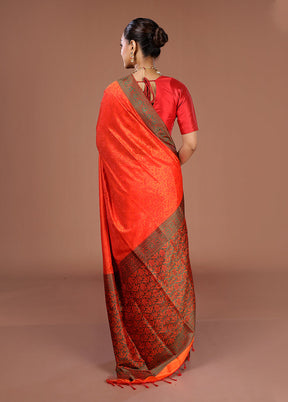 Orange Kanjivaram Silk Saree With Blouse Piece