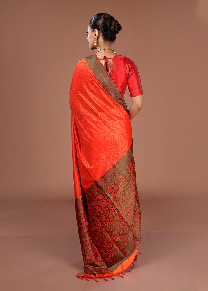 Orange Kanjivaram Silk Saree With Blouse Piece