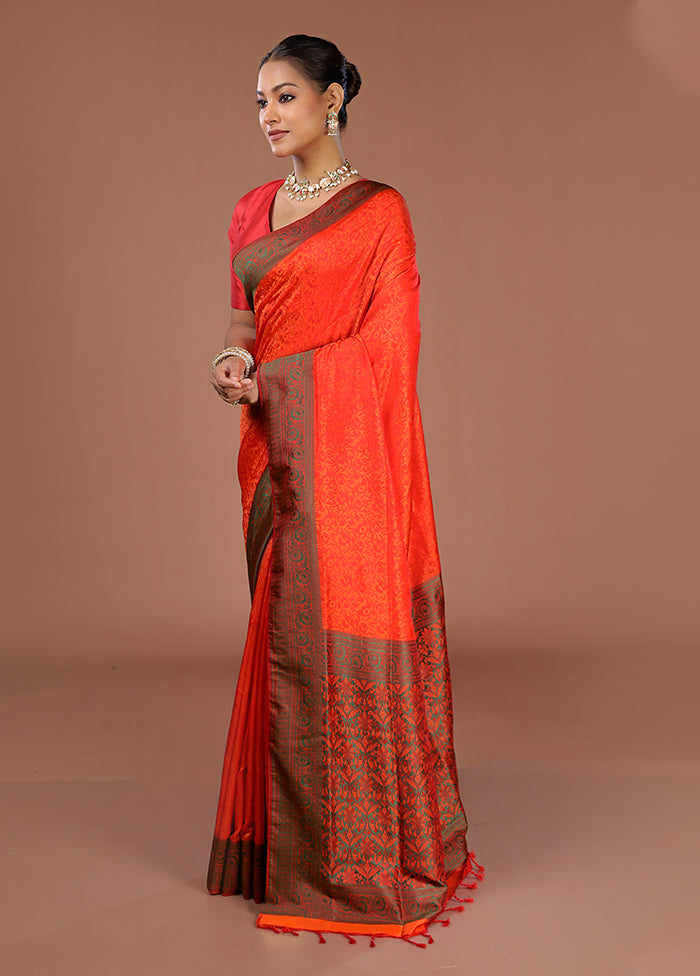 Orange Kanjivaram Silk Saree With Blouse Piece