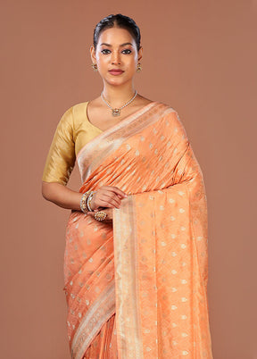 Peach Kanjivaram Silk Saree With Blouse Piece