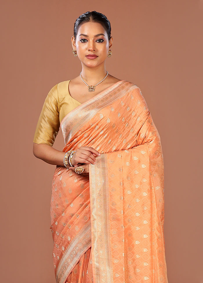 Peach Kanjivaram Silk Saree With Blouse Piece