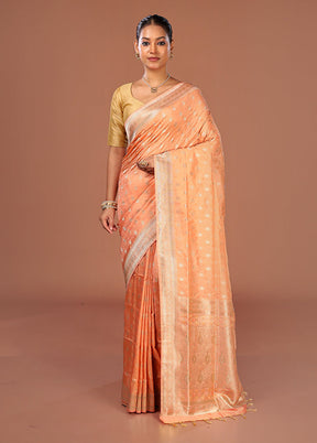 Peach Kanjivaram Silk Saree With Blouse Piece