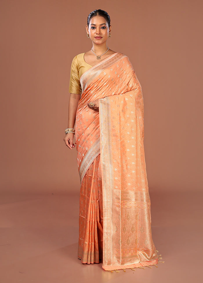 Peach Kanjivaram Silk Saree With Blouse Piece