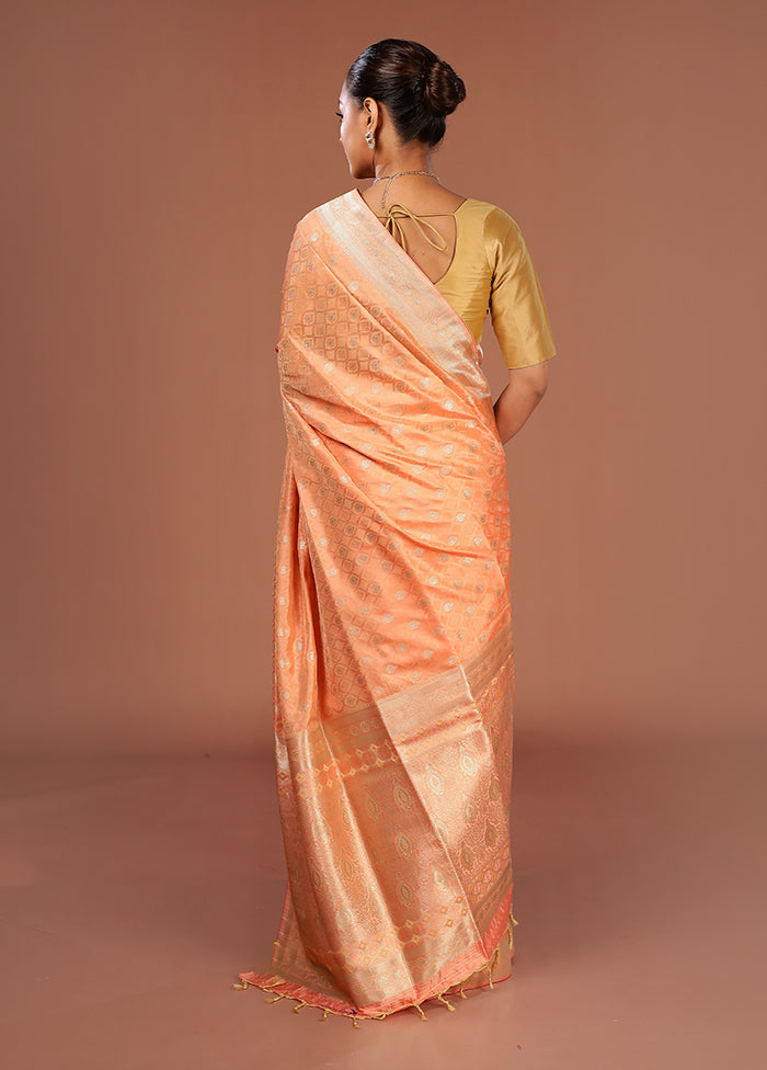Peach Kanjivaram Silk Saree With Blouse Piece