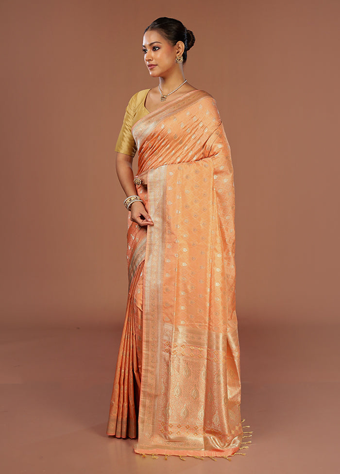 Peach Kanjivaram Silk Saree With Blouse Piece