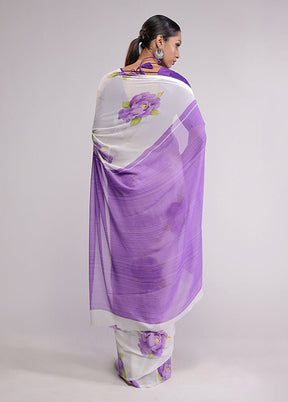 White Chiffon Silk Saree With Blouse Piece