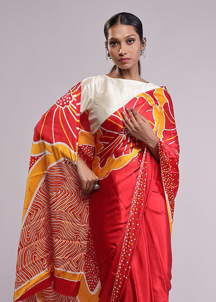Red Georgette Saree With Blouse Piece