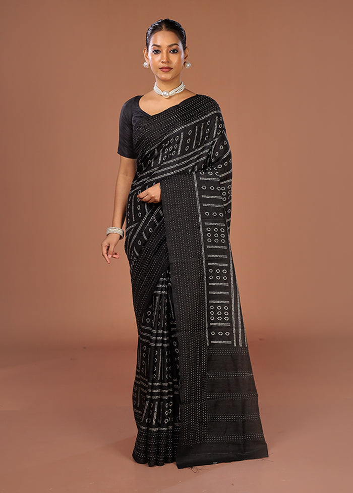 Black Tussar Silk Saree With Blouse Piece
