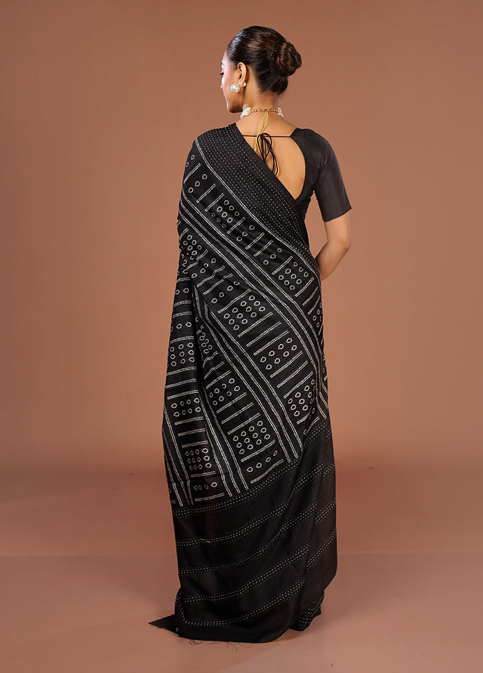 Black Tussar Silk Saree With Blouse Piece