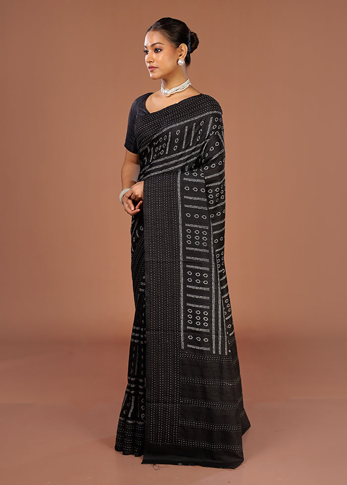 Black Tussar Silk Saree With Blouse Piece