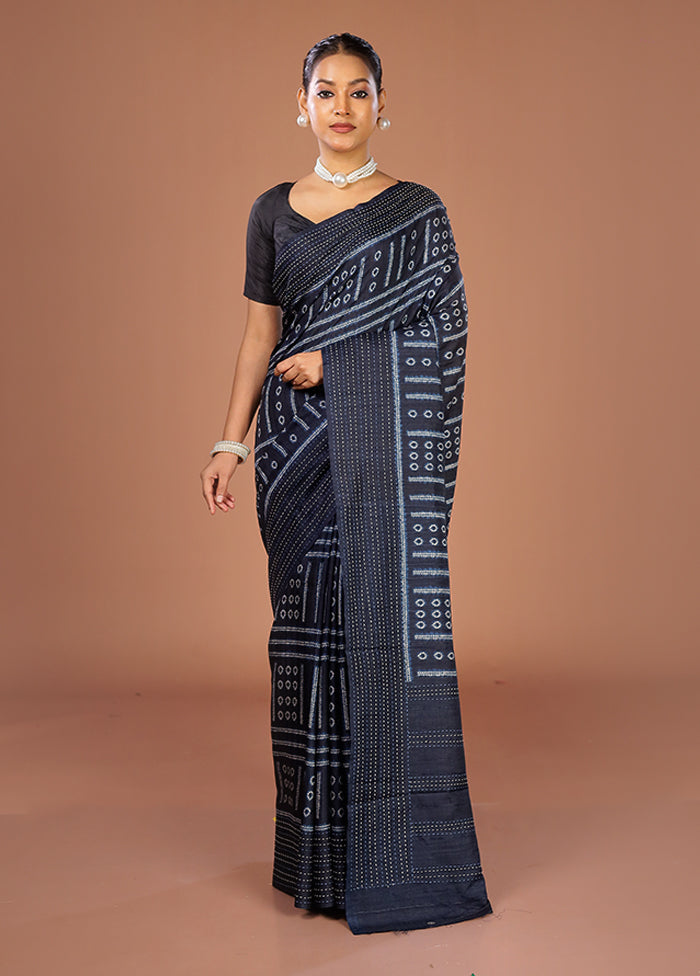 Blue Tussar Silk Saree With Blouse Piece