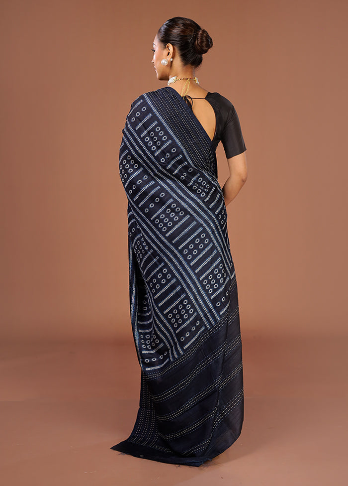 Blue Tussar Silk Saree With Blouse Piece