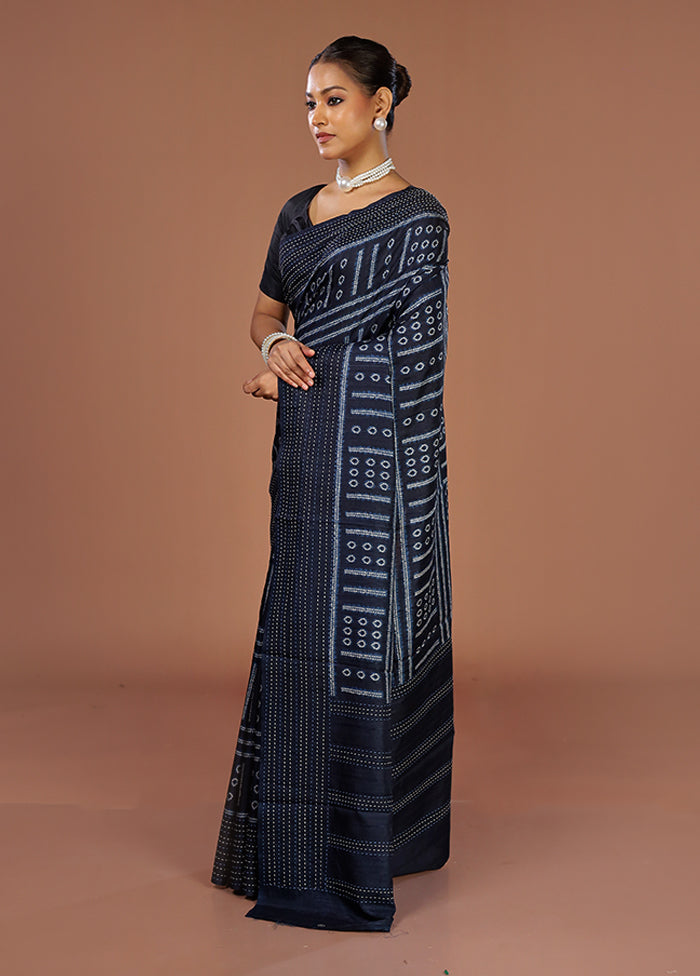 Blue Tussar Silk Saree With Blouse Piece
