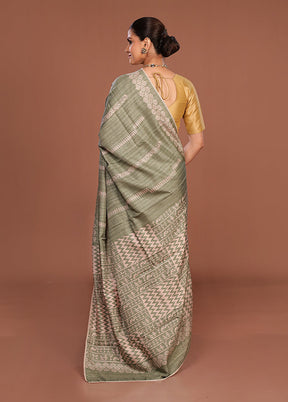 Green Tussar Silk Saree With Blouse Piece