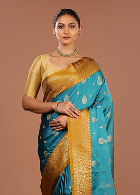Blue Kanjivaram Silk Saree With Blouse Piece