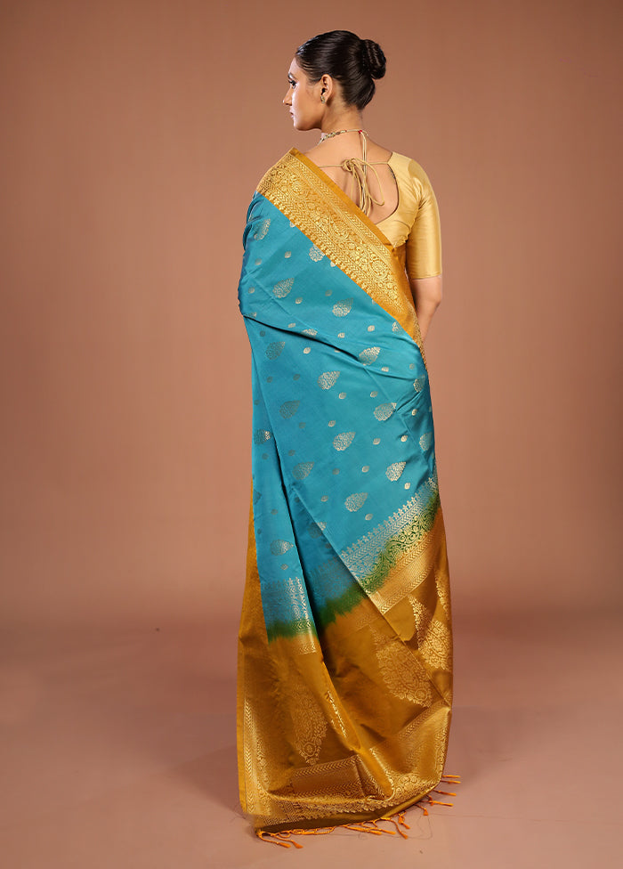 Blue Kanjivaram Silk Saree With Blouse Piece