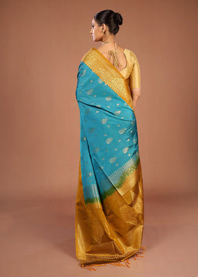 Blue Kanjivaram Silk Saree With Blouse Piece
