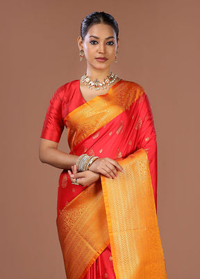 Red Kanjivaram Silk Saree With Blouse Piece