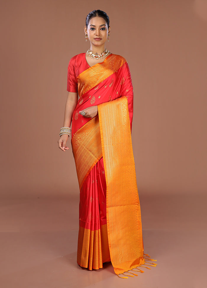 Red Kanjivaram Silk Saree With Blouse Piece