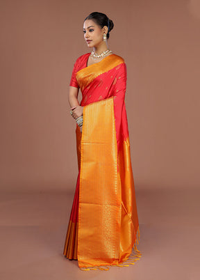 Red Kanjivaram Silk Saree With Blouse Piece