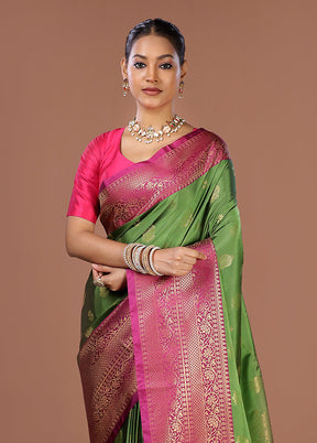 Green Kanjivaram Silk Saree With Blouse Piece