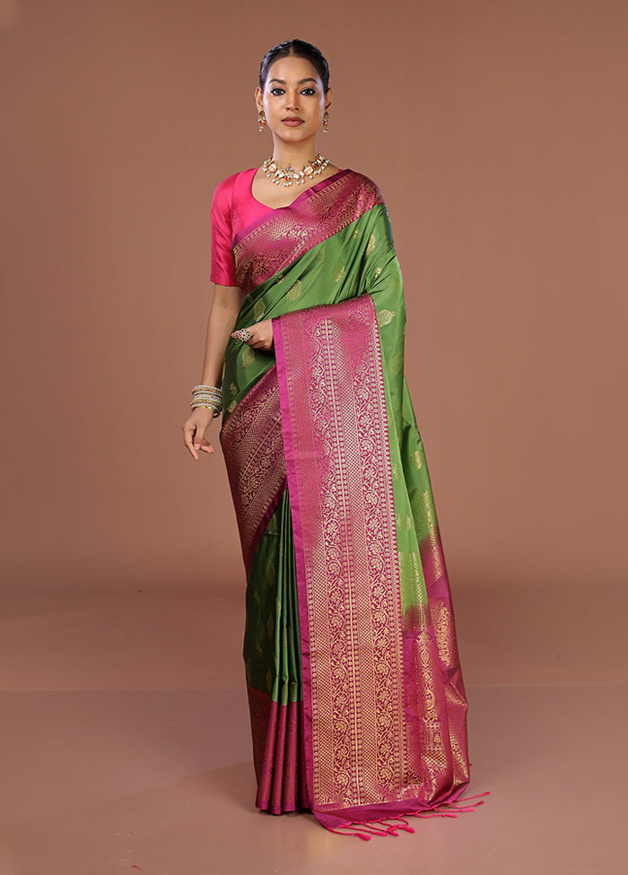 Green Kanjivaram Silk Saree With Blouse Piece