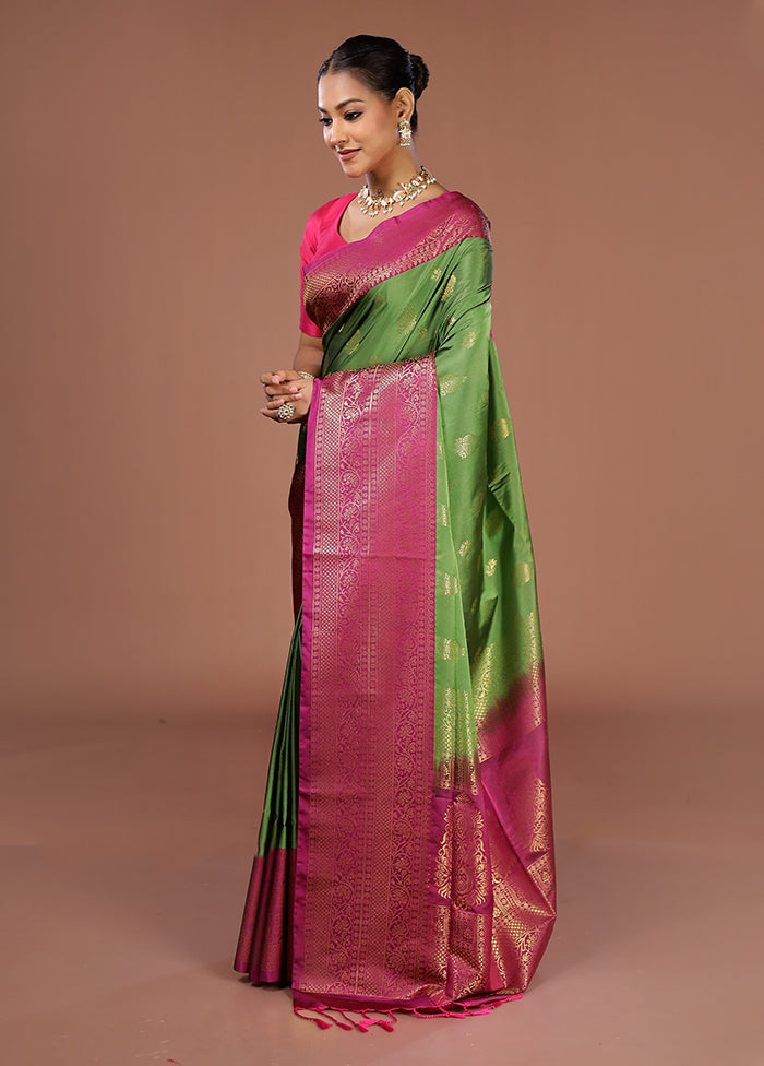 Green Kanjivaram Silk Saree With Blouse Piece