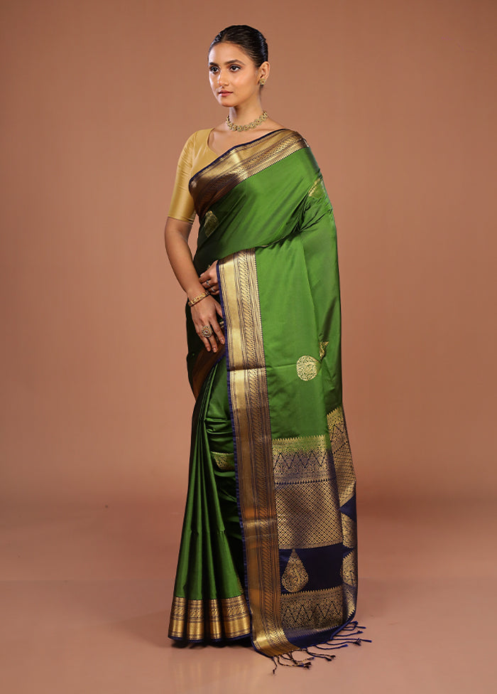 Green Kanjivaram Silk Saree With Blouse Piece