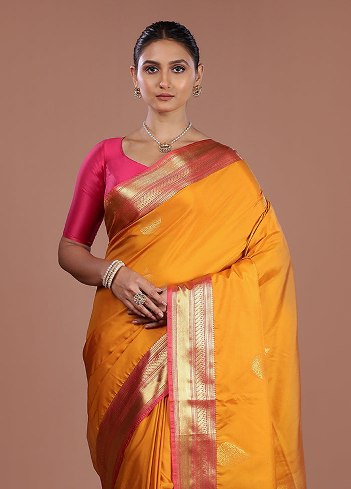 Yellow Kanjivaram Silk Saree With Blouse Piece