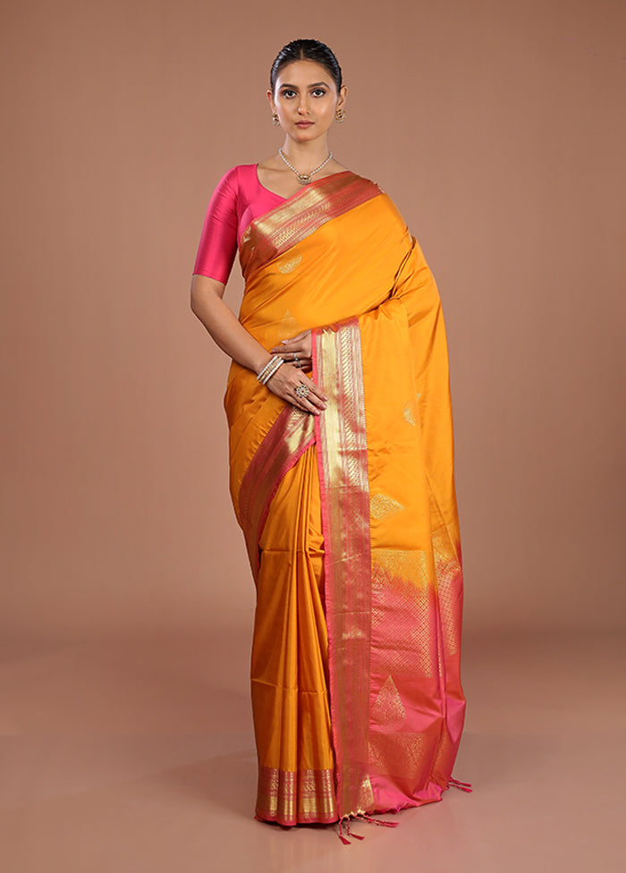 Yellow Kanjivaram Silk Saree With Blouse Piece