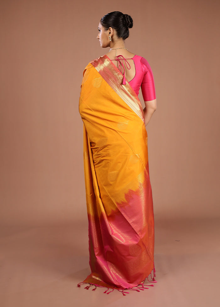 Yellow Kanjivaram Silk Saree With Blouse Piece