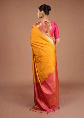 Yellow Kanjivaram Silk Saree With Blouse Piece