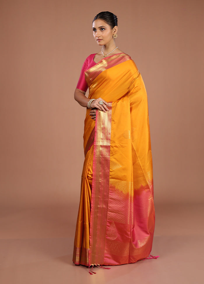 Yellow Kanjivaram Silk Saree With Blouse Piece