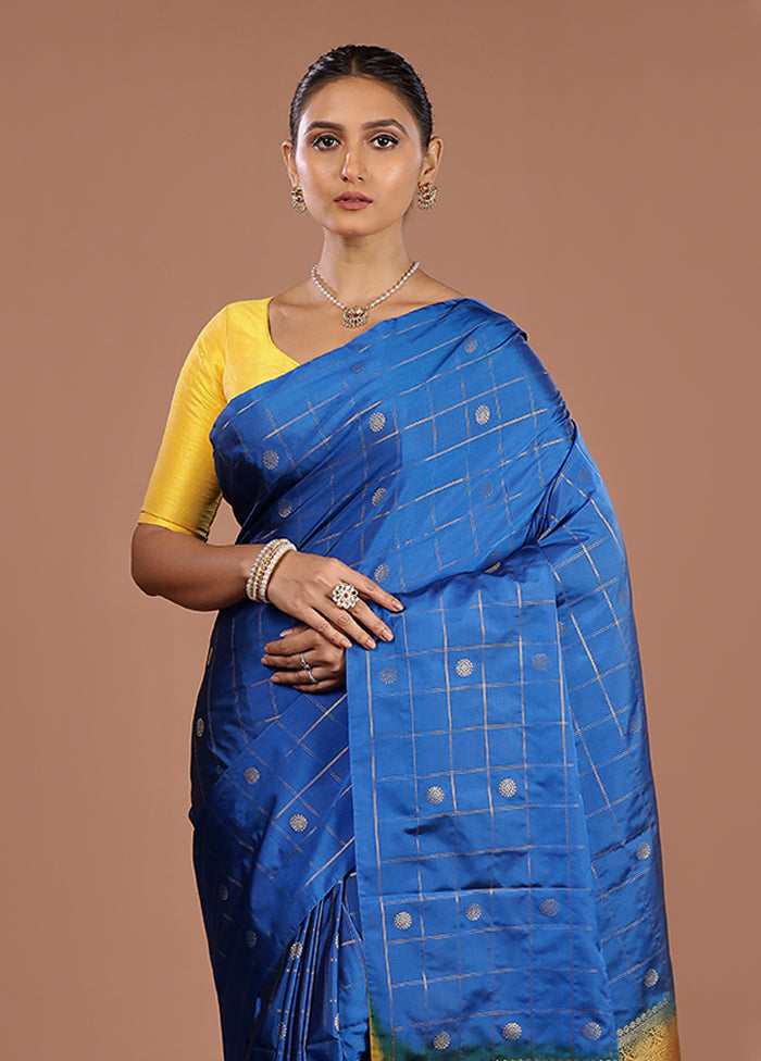 Blue Kanjivaram Silk Saree With Blouse Piece
