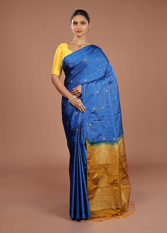 Blue Kanjivaram Silk Saree With Blouse Piece