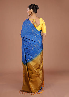 Blue Kanjivaram Silk Saree With Blouse Piece