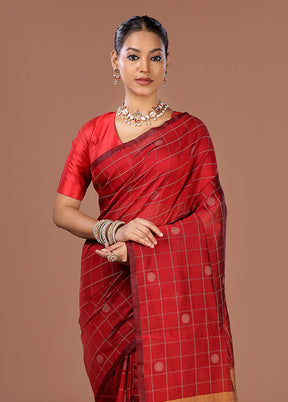 Maroon Cotton Saree With Blouse Piece