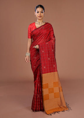 Maroon Cotton Saree With Blouse Piece