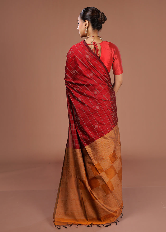 Maroon Cotton Saree With Blouse Piece
